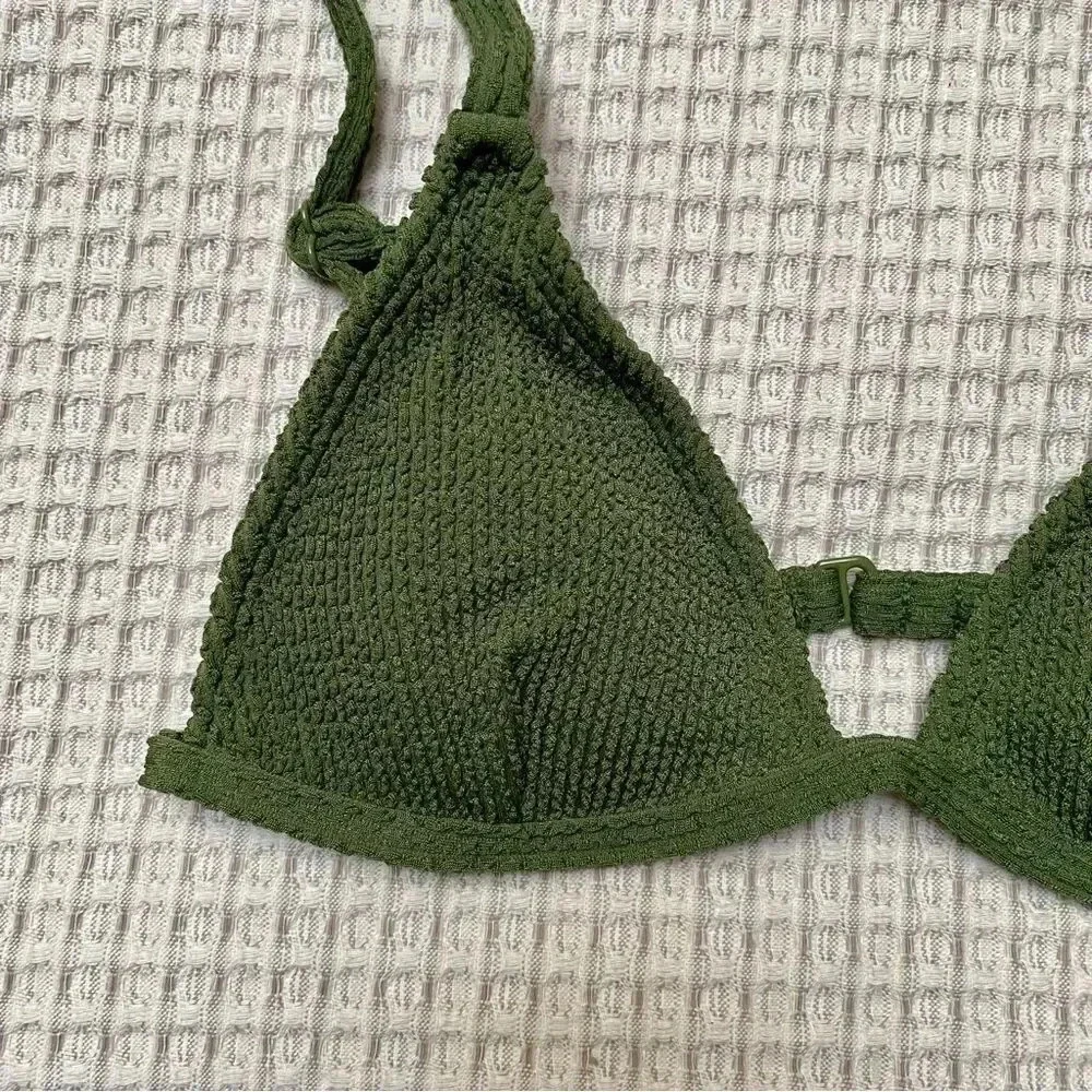 Good American Always Fits Textured Triangle Bikini Top XS Green Pesto NWT - Picture 5 of 11